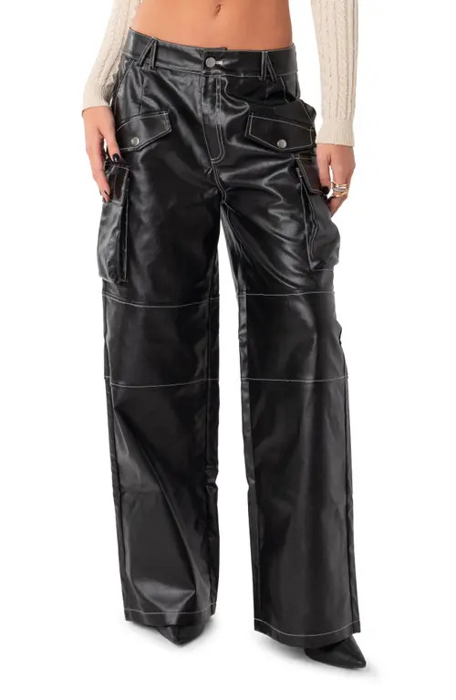 EDIKTED Faye Faux Leather Cargo Pants in Black at Nordstrom, Size X-Small | Nordstrom