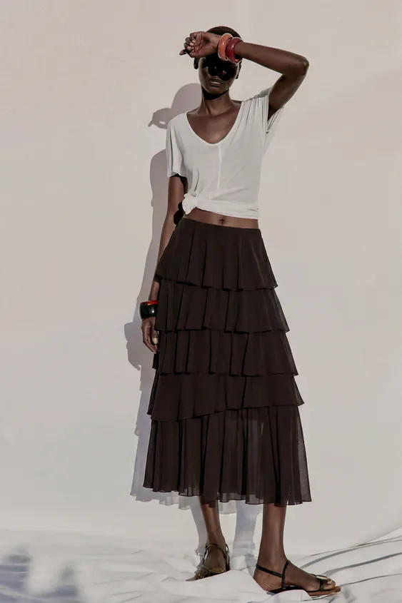 RUFFLED MIDI SKIRT | Zara US