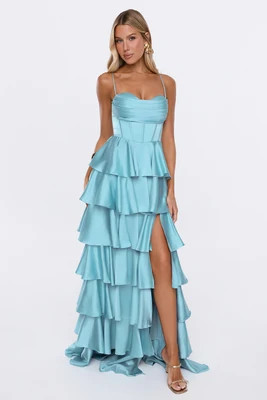 Lights Camera Party Satin Maxi Dress Mint | Hello Molly (US)
