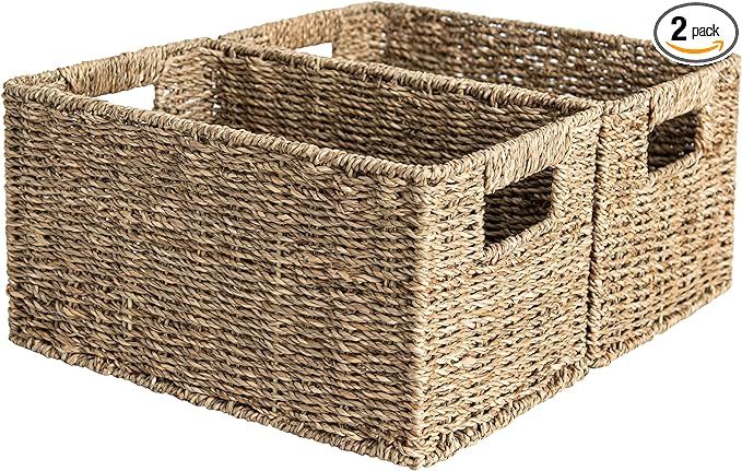 StorageWorks Seagrass Storage Baskets, Rectangular Wicker Baskets with Built-in Handles, Medium, ... | Amazon (US)
