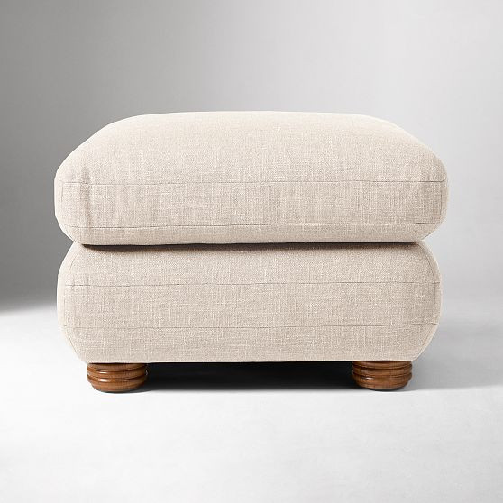 Pierce And Ward Chair Ottoman, Performance Yarn Dyed Linen Weave Oatmeal, Cool Walnut | West Elm (US)