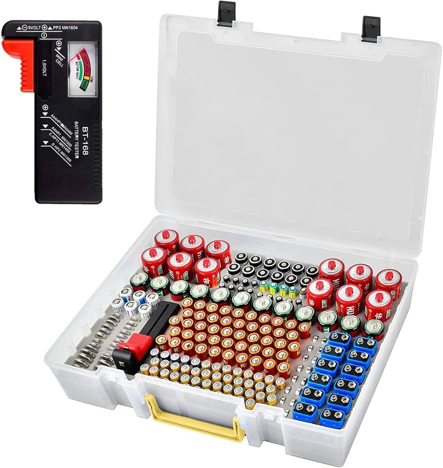Battery Organizer Storage Holder- Batteries Case Containers Box with Tester Checker BT-168. Garag... | Amazon (US)