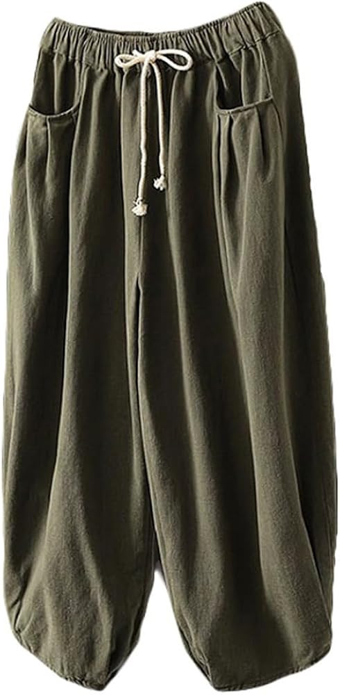 Minibee Women's Baggy Harem Pants Wide Leg Casual Pant Summer Cotton Drawstring Trousers with Poc... | Amazon (US)