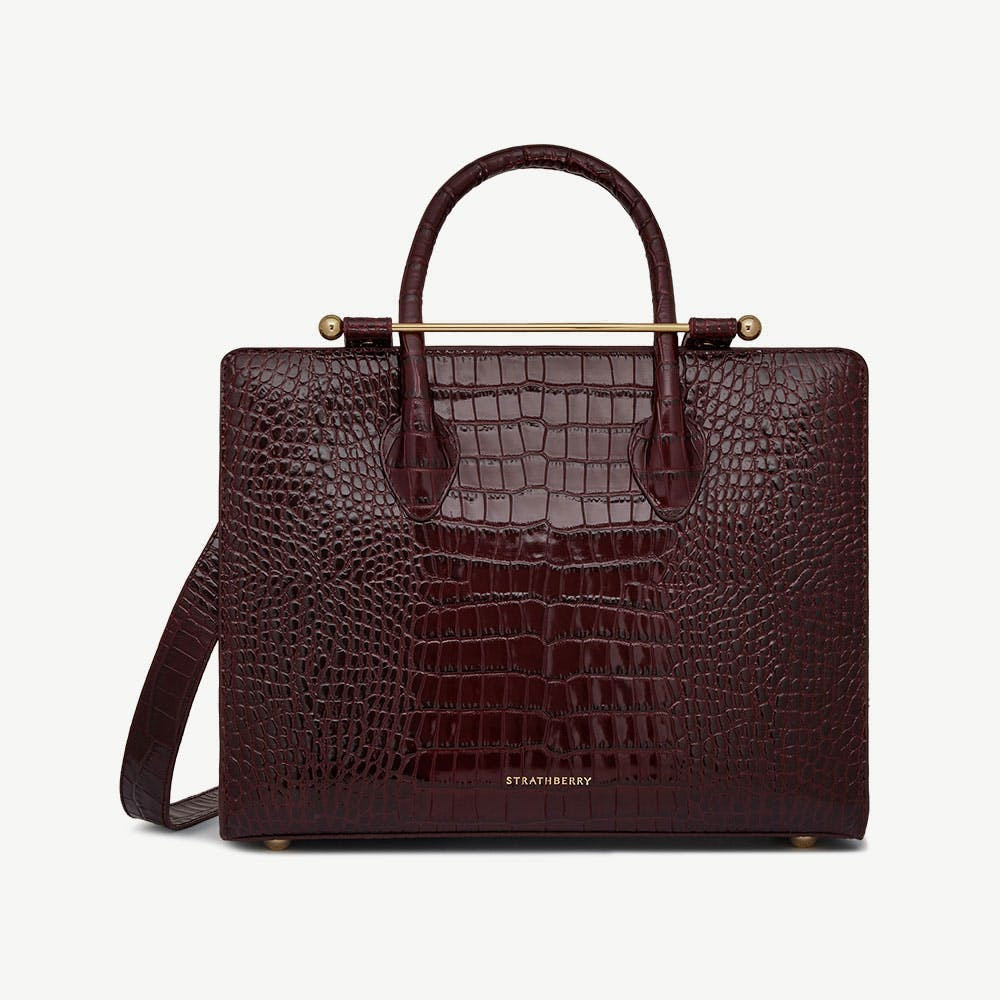 Midi Tote - Croc-Embossed Leather Burgundy | Strathberry | Strathberry