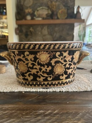 Oriental Porcelain CHINOISERIE Foot Bath/Planter  Lotus Scroll Gold Handles NICE | eBay US