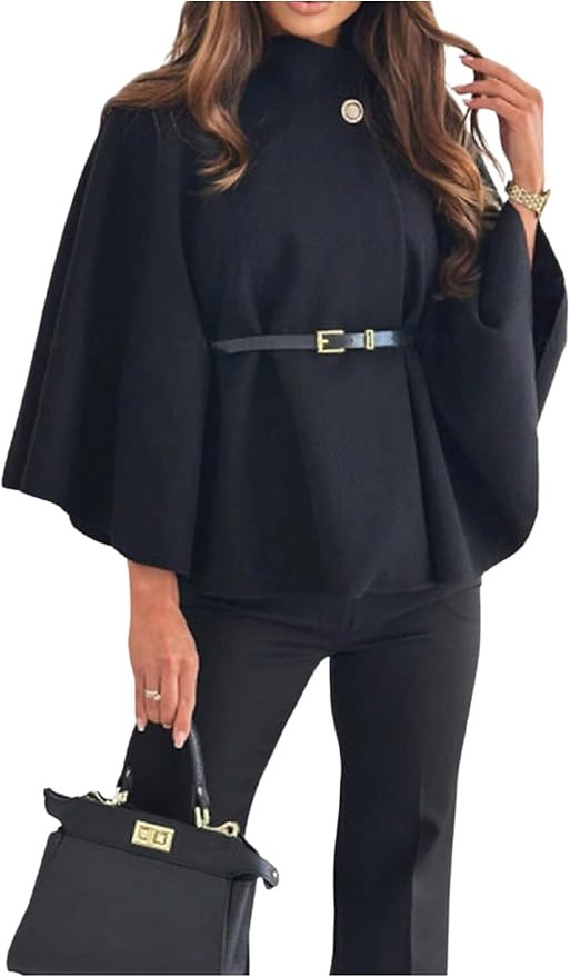 SHENHE Women's Cape Coat Bat Wing 3/4 Sleeve Mock Neck Poncho Pea Coat Dressy Outerwear Jacket | Amazon (US)