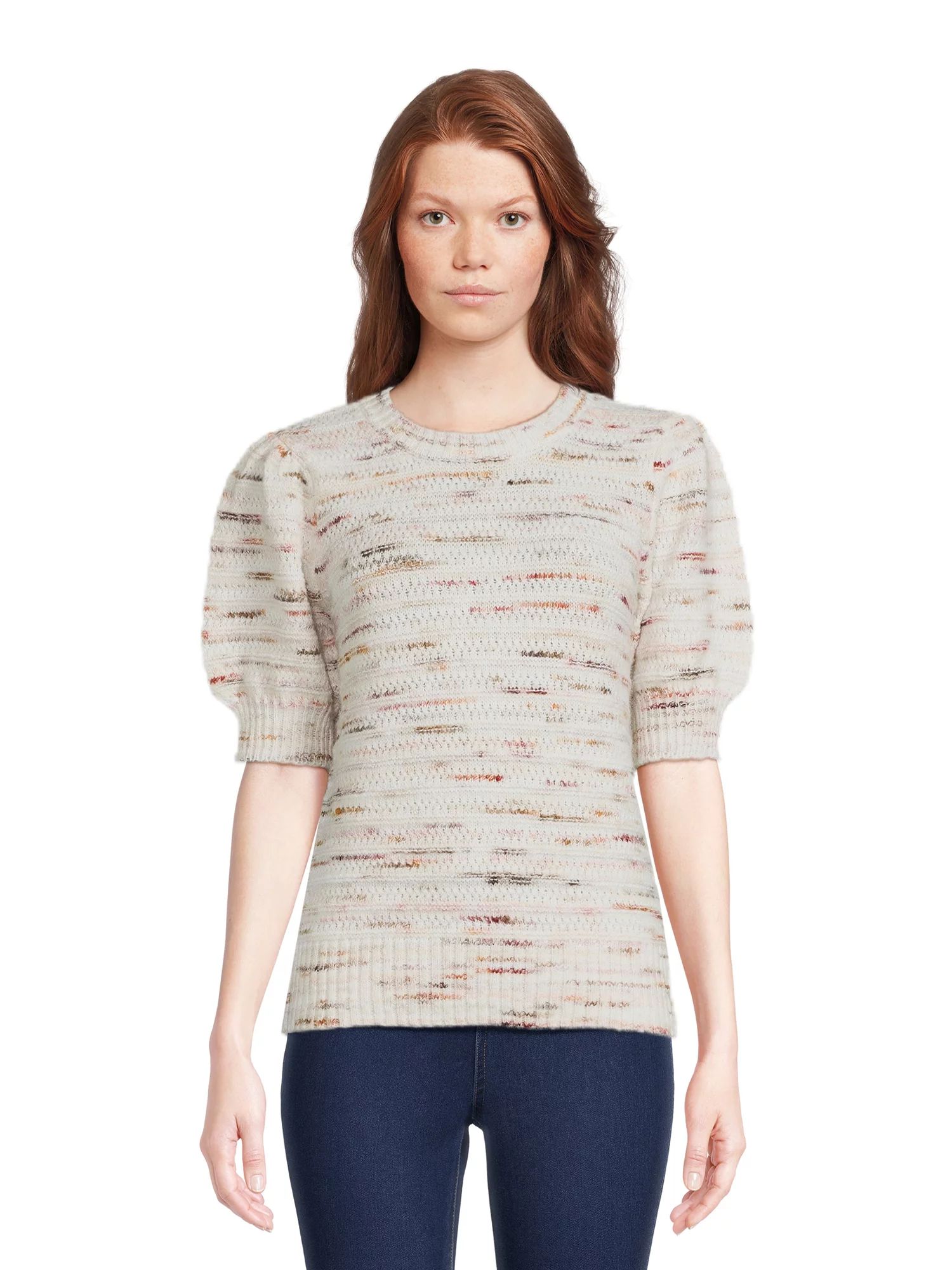 Time and Tru Women's Puff Shoulder Sweater with Short Sleeves, Sizes XS-3XL - Walmart.com | Walmart (US)