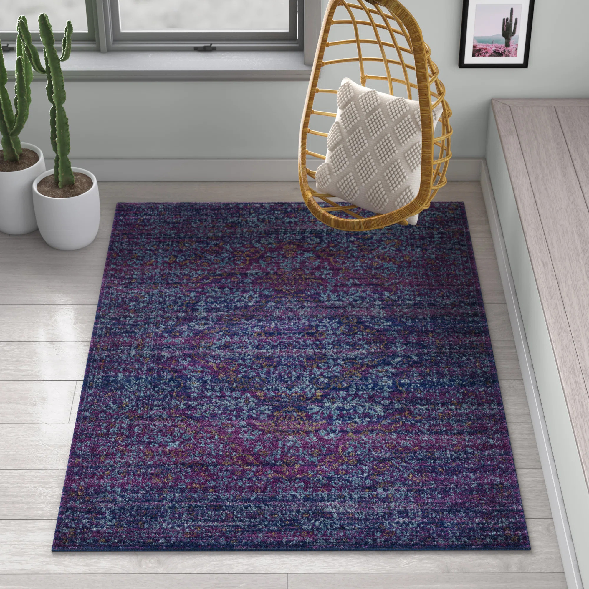 Hillsby Machine Woven / Power Loomed Performance Dark Blue/Purple Rug | Wayfair North America