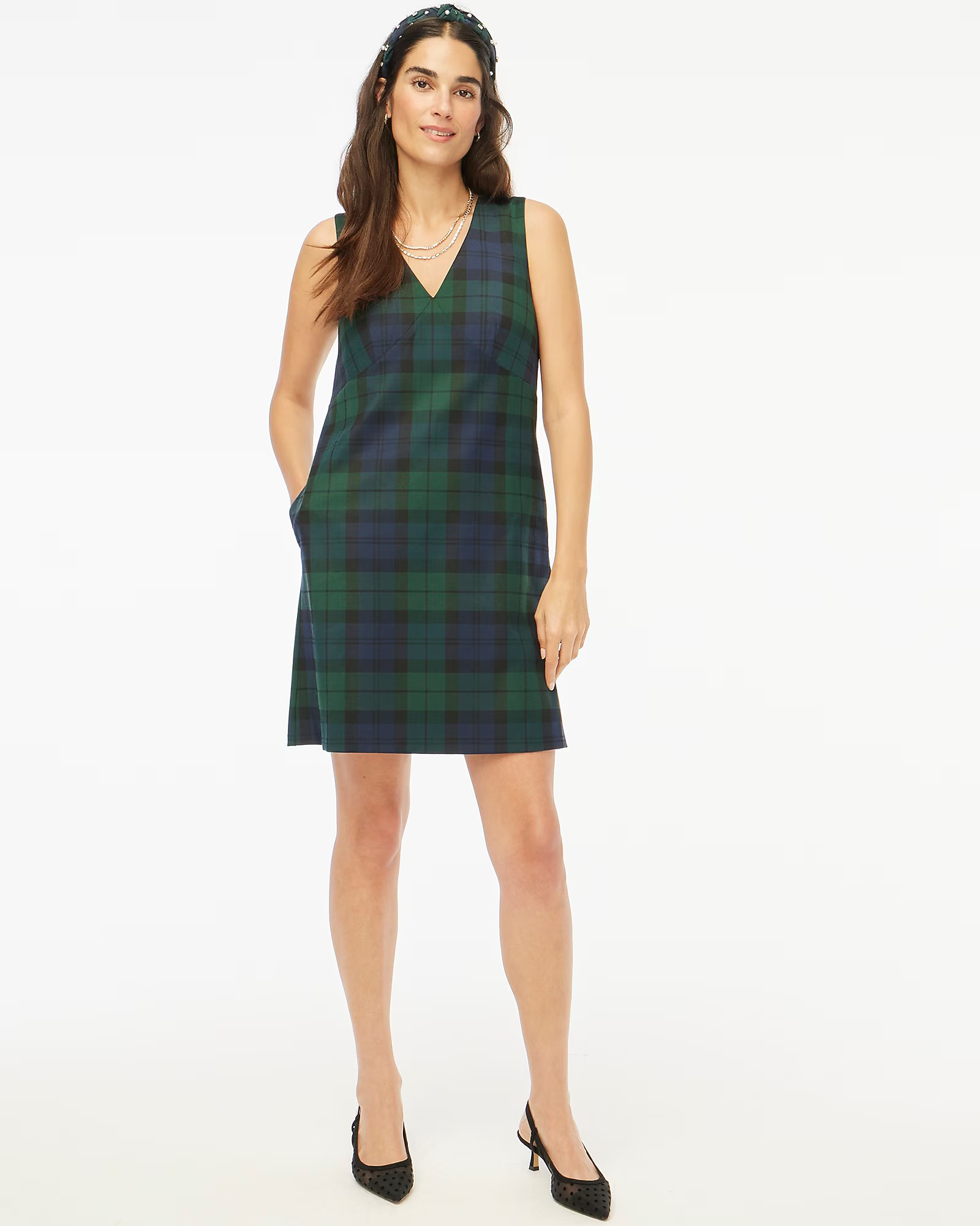 Black Watch sleeveless V-neck shift dress | J.Crew Factory