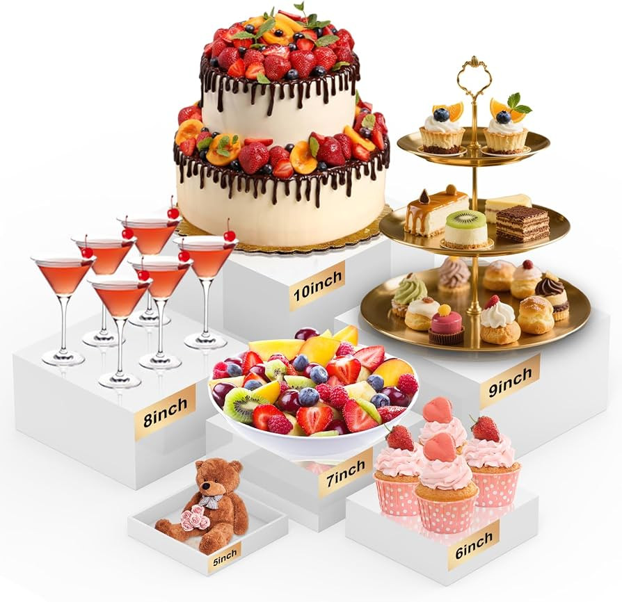 Buffet Risers Set of 6 Food Display Risers for Party, White Dessert Stands, Acrylic Cube Boxes Di... | Amazon (US)