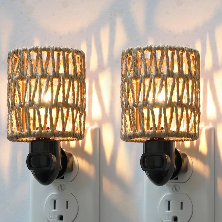 Boho Plug in Night Light with Switch, 2-Pack Farmhouse LED Night Lights Plug into Wall Socket, 0.... | Amazon (US)
