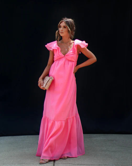 Lover's Gaze Ruffle Hem Tiered Maxi Dress - Pink | VICI