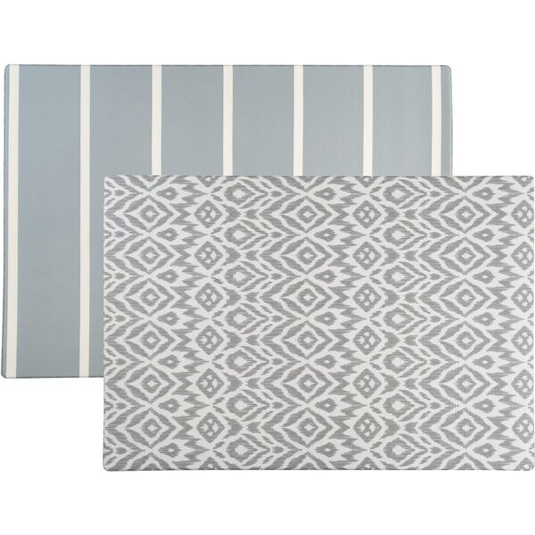Reversible Ikat & Stripe Foam Playmat, Grey | Maisonette