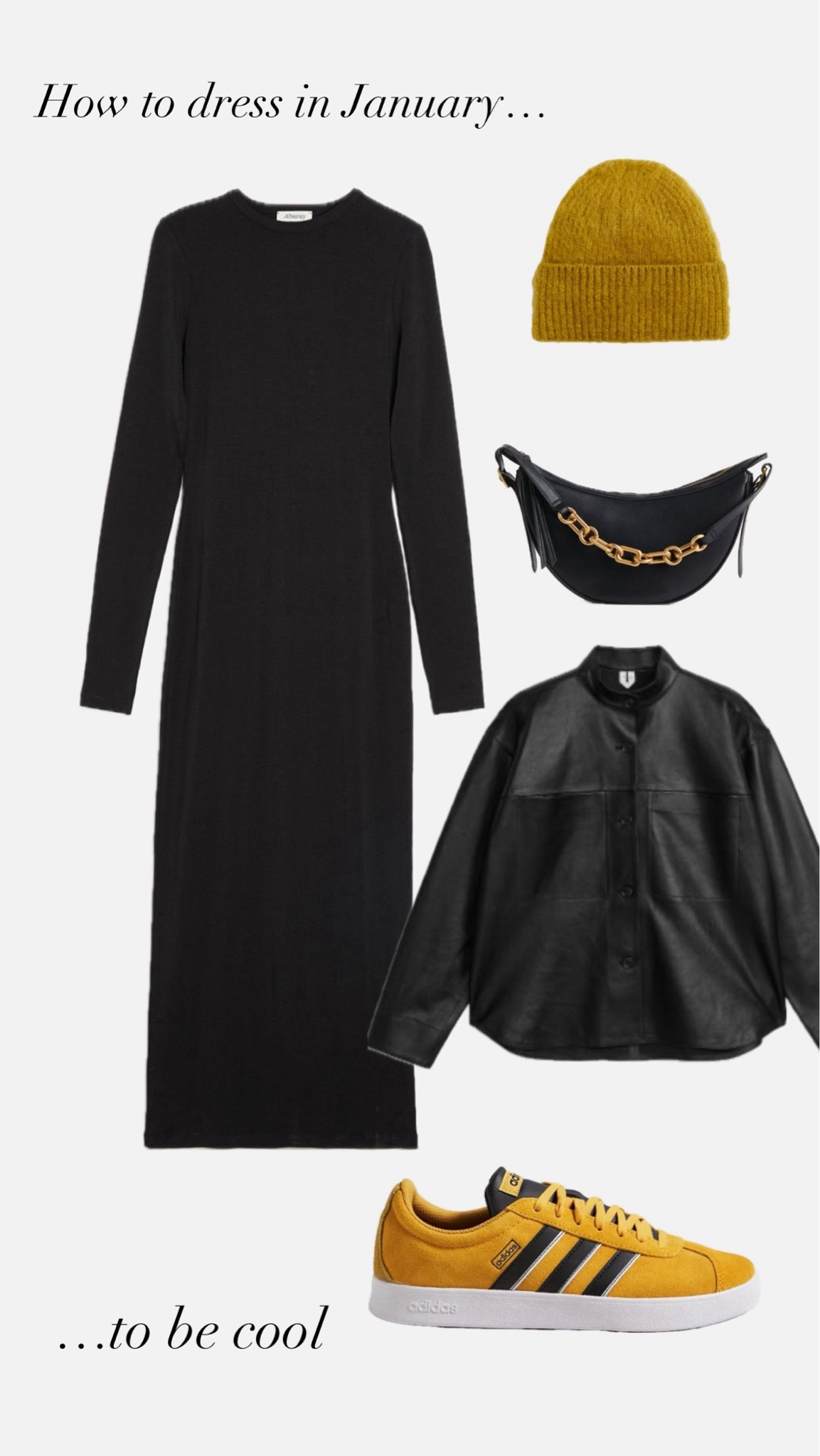 Jersey dress
Leather shirt
Yellow trainers 

#LTKover40 #LTKmidsize #LTKstyletip