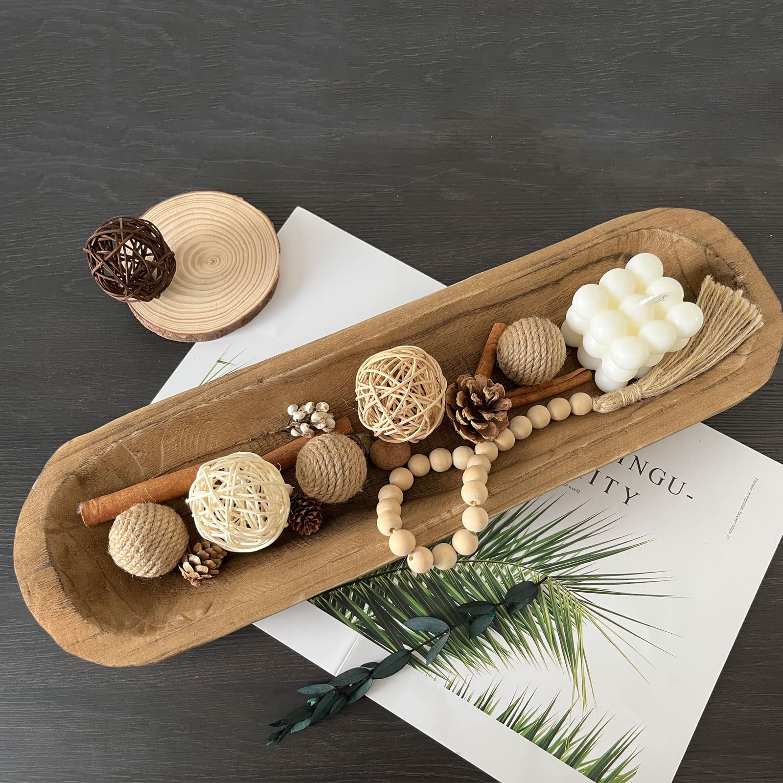 Wooden Dough Bowls Decorative，Rustic Bread Long Bowls Decor Wood Tray, Hand Carved For Table Ce... | Amazon (US)