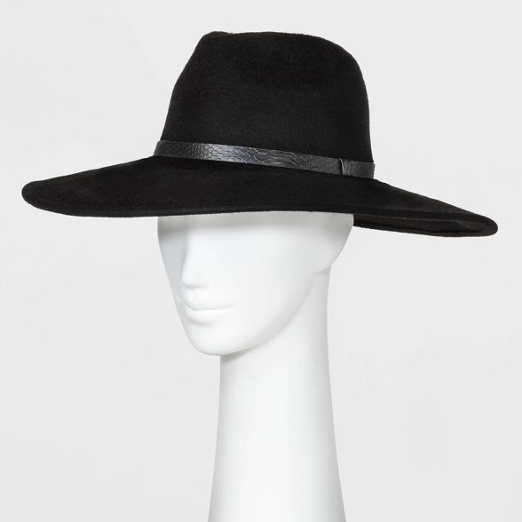 Women's Wide Down Brim Felt Fedora Hat - A New Day™ Black One Size | Target