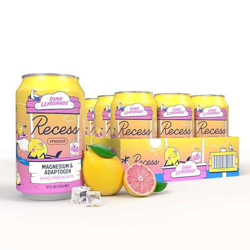 Recess Mood Magnesium & Adaptogen Drink, Relaxation Beverage, 12 ounce (Pink Lemonade, 12 pack) | Amazon (US)