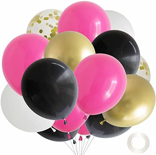 ANSOMO Black Hot Pink and Gold 12 Inch Latex Balloons Magenta Fuchsia Cerise White Birthday Party... | Amazon (US)