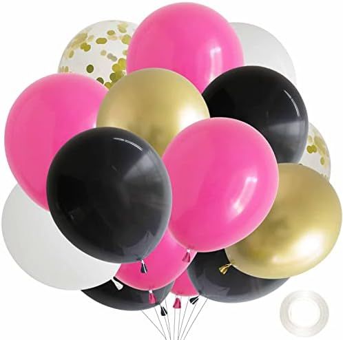 ANSOMO Black Hot Pink and Gold 12 Inch Latex Balloons Magenta Fuchsia Cerise White Birthday Party... | Amazon (US)