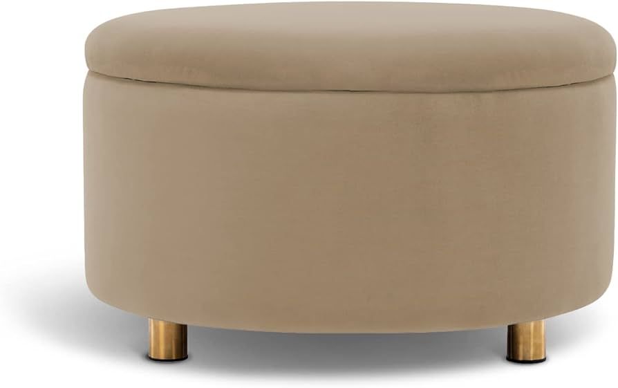 Modern Round Ottoman Footrest Stool - Luxurious Sadie Storage Ottoman w/Lift Off Lid Cover and Me... | Amazon (US)