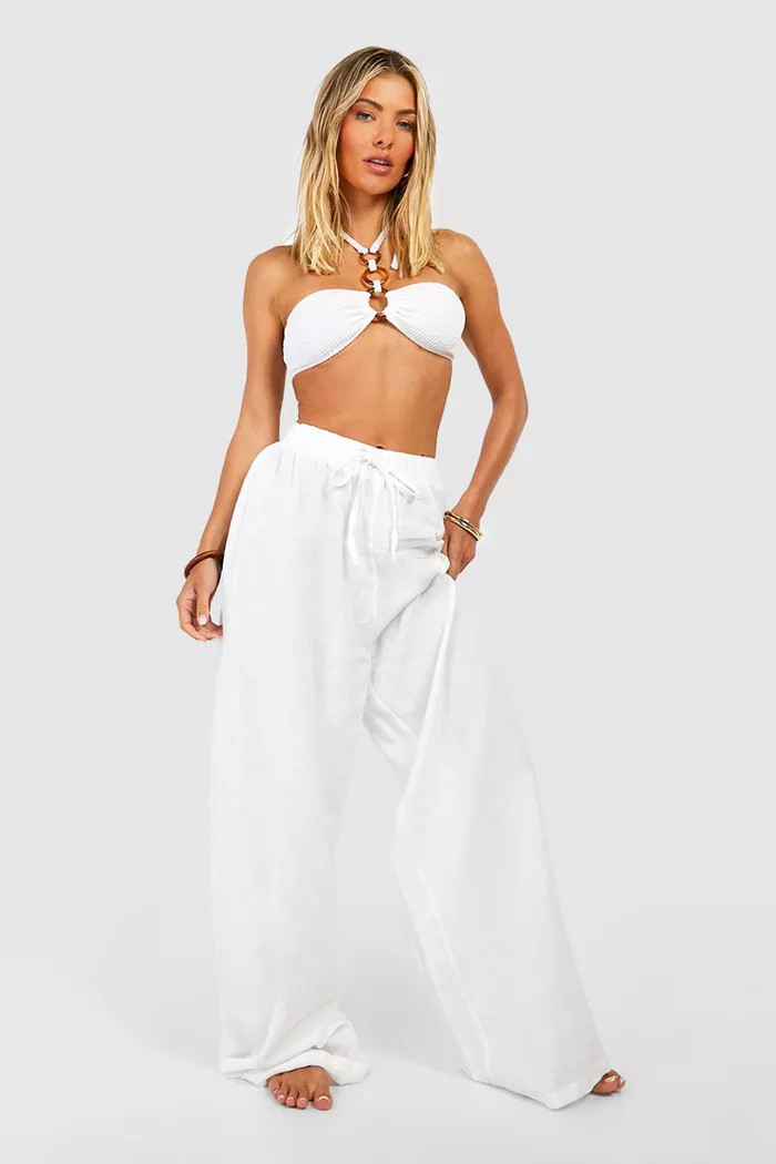 Essentials Linen Look Beach Pants | boohoo (US & Canada)