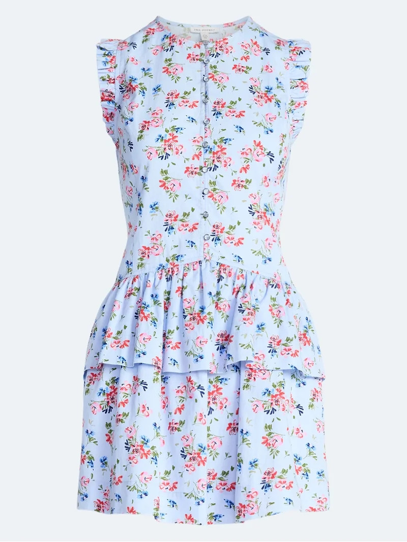 Free Assembly Women's Button Front Cotton Mini Dress with Flutter Sleeves, Sizes XS-XXL | Walmart (US)