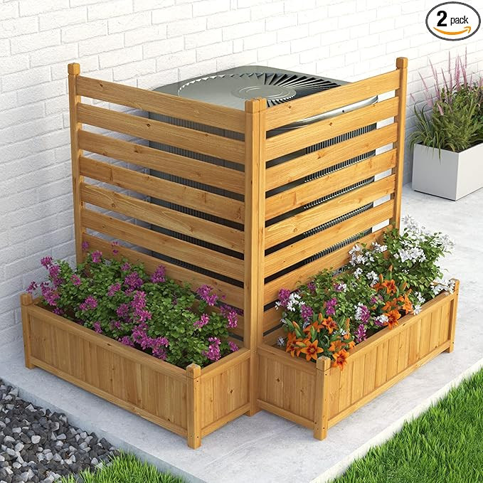GDLF Air Conditioner Fence Outdoor Wood Privacy Screen with Planter Box for Trash Can Pool Equipm... | Amazon (US)