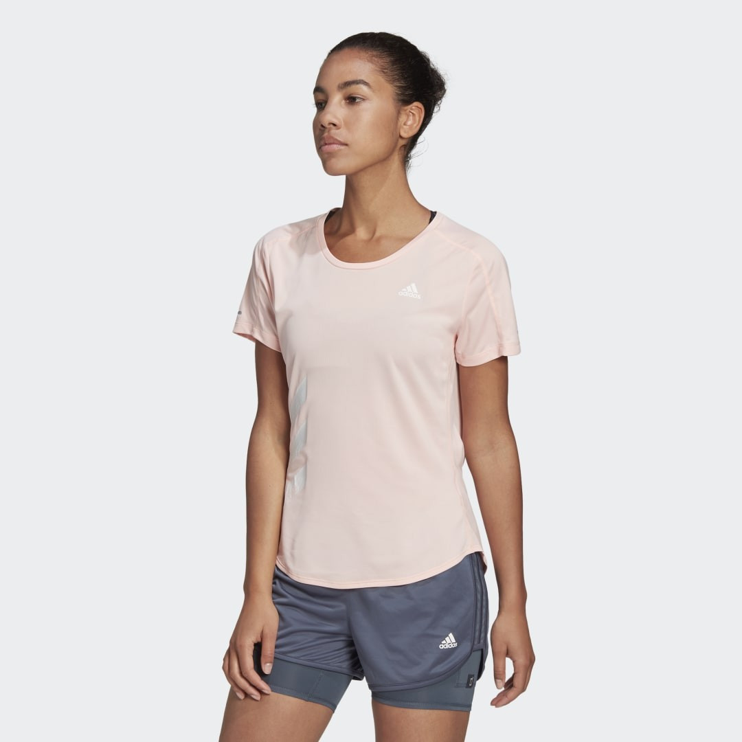 adidas Run It 3-Stripes Fast Tee Haze Coral S Womens | adidas (US)