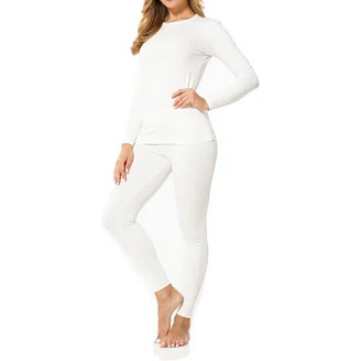 Women's Ultra-Soft Micro-Fleece Lined Thermal Base Layer Top & Legging Set, White, 2XL | Walmart (US)