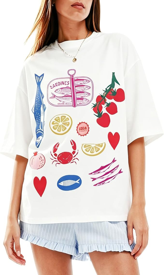 Women Y2k Oversized Summer Tops Cute Fruit Loose Fit Vintage T Shirts Crew Neck Aesthetic Graphic... | Amazon (US)