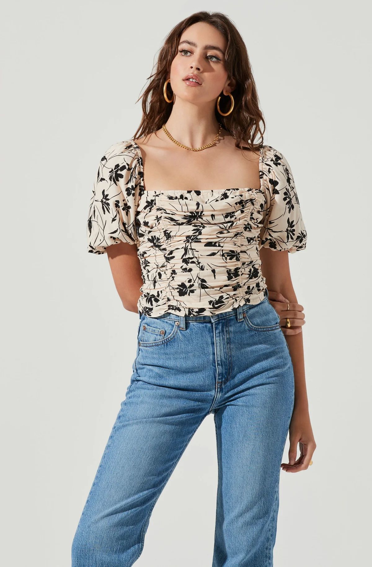 Florian Square Neck Ruched Bubble Sleeve Top | ASTR The Label (US)