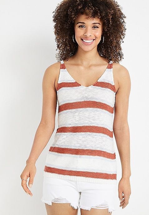 Striped V Neck Sweater Tank Top | Maurices