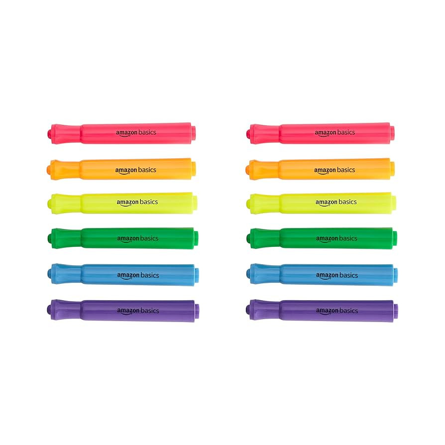 Amazon Basics Highlighters 12 Pack, Assorted Colors, Chisel Tip, Office and School Supplies | Amazon (US)