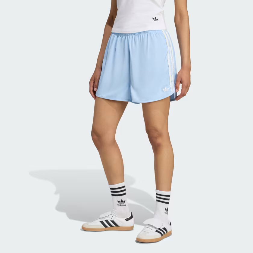 adidas Originals Satin Shorts Ruffle 3-Stripes - Blue | Free Shipping with adiClub | adidas US | adidas (US)