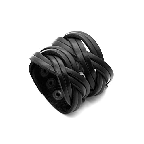 Mgutillart Punk Braided Band Bracelet Wide Leather Arm Cuff Bracelet(Black) | Amazon (US)