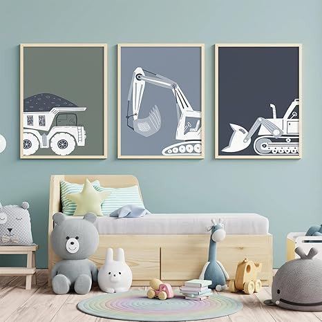 Construction Truck Wall Art Decor Toddler Boys Room Canvas Wall Art Tractor Vehicle Posters Dump ... | Amazon (US)