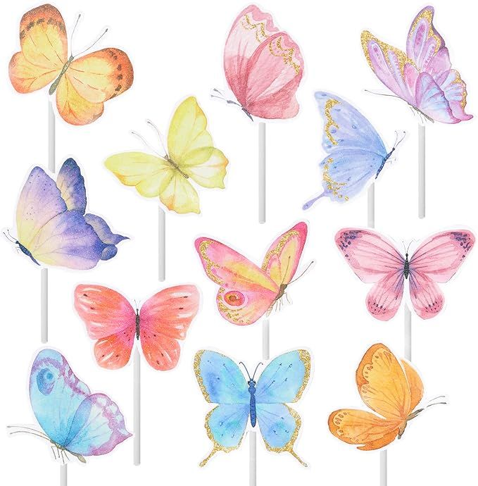 24Pcs Butterfly Cupcake Toppers Colorful Butterfly Cupcake Picks Decoration for Girls Butterfly P... | Amazon (US)