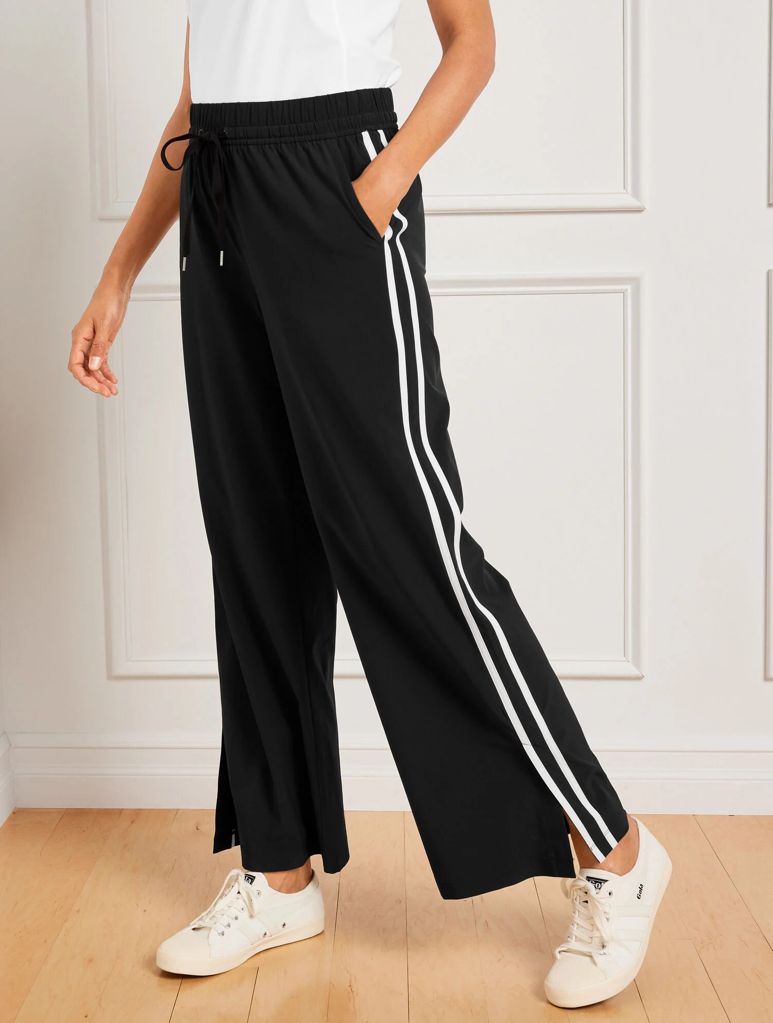 Lightweight Stretch Side Stripe Wide Leg Pants | Talbots