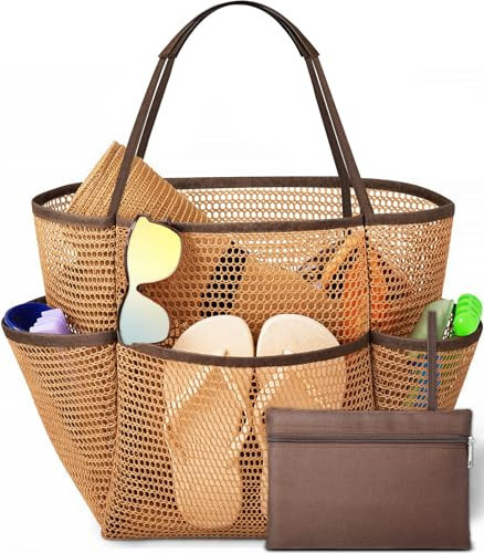 Yeendibo 2026 Upgraded Beach Bag for Women – Boho Chic Nylon Mesh Hobo Tote with Detachable Zipper Pouch & Canvas Base | Amazon (US)