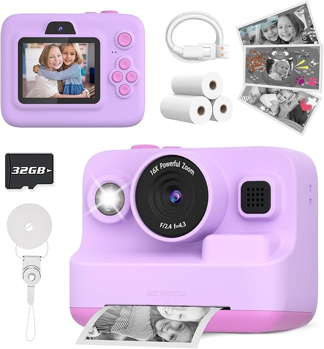 Kids Camera Instant Print, Dual-Lens Front Rear Selfie Camera for Kids, Christmas Birthday Gifts ... | Amazon (US)