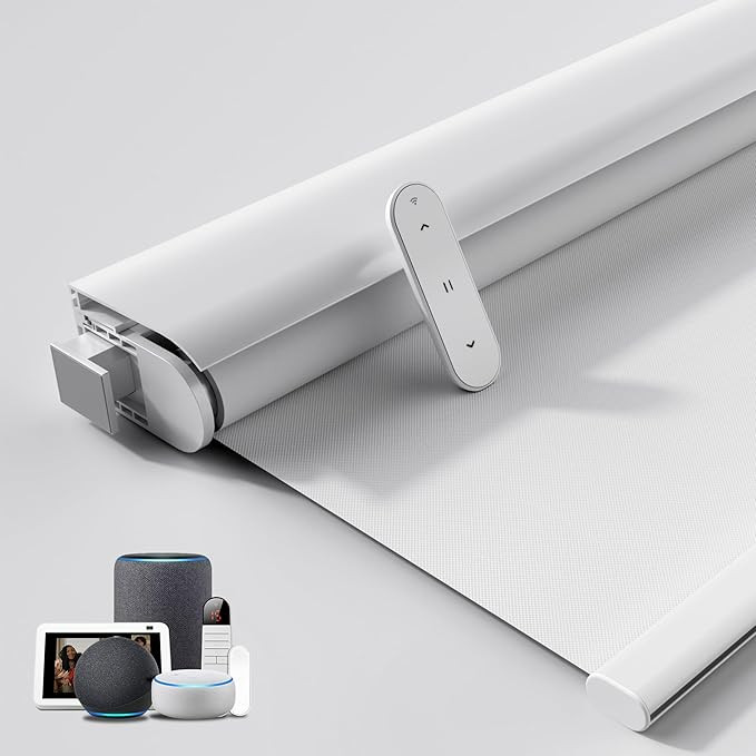 Grandekor No-Drill No Tools Motorized Blinds with Remote | 34x72 White Electric Blackout Smart Ro... | Amazon (US)