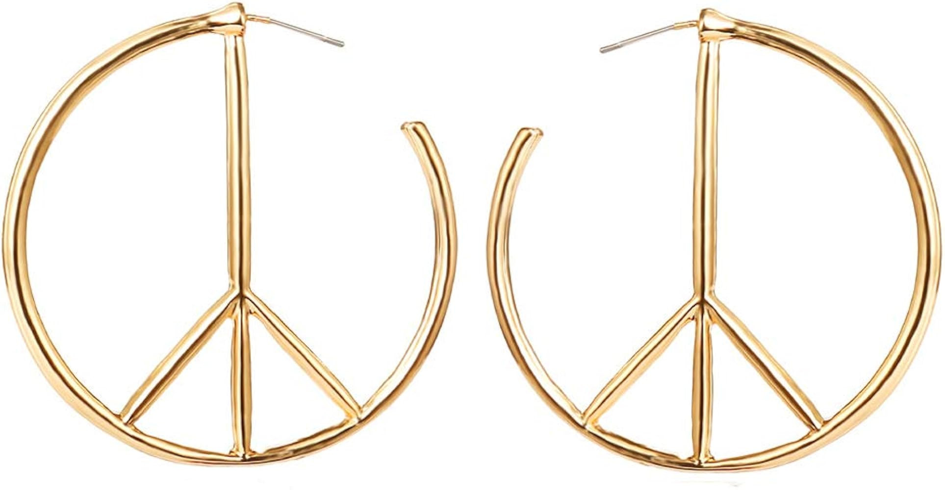 Peace Sign Symbol Geometric Stud Earrings Jewelry Minimalist Big Round Hoop Statement Earrings fo... | Amazon (US)