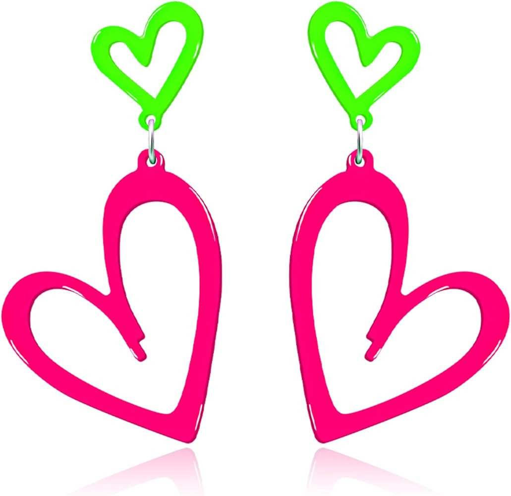 Neon Heart Earrings for Women Acrylic Neon Earrings 80s 90s Outfit for Women Glow Party Accessori... | Amazon (US)