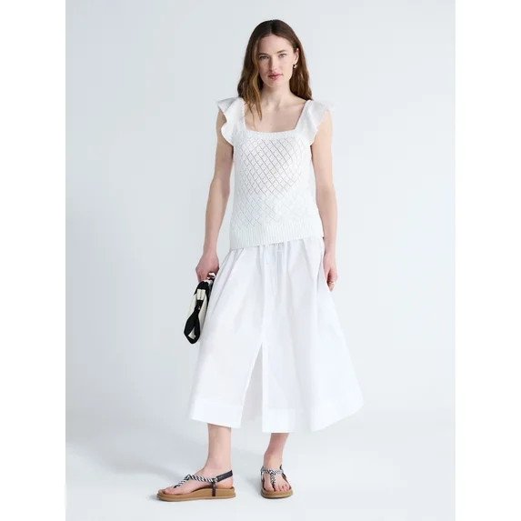 Free Assembly Women's and Women's Plus Square Neck Cotton Sweater with Flutter Sleeves, Sizes XS-... | Walmart (US)