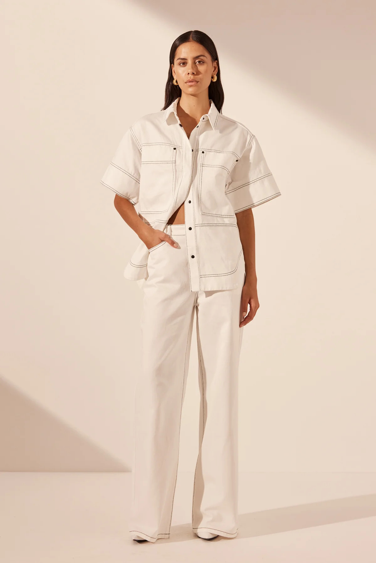 Hana Short Sleeve Shirt | Ivory | Tops | Shona Joy | Shona Joy