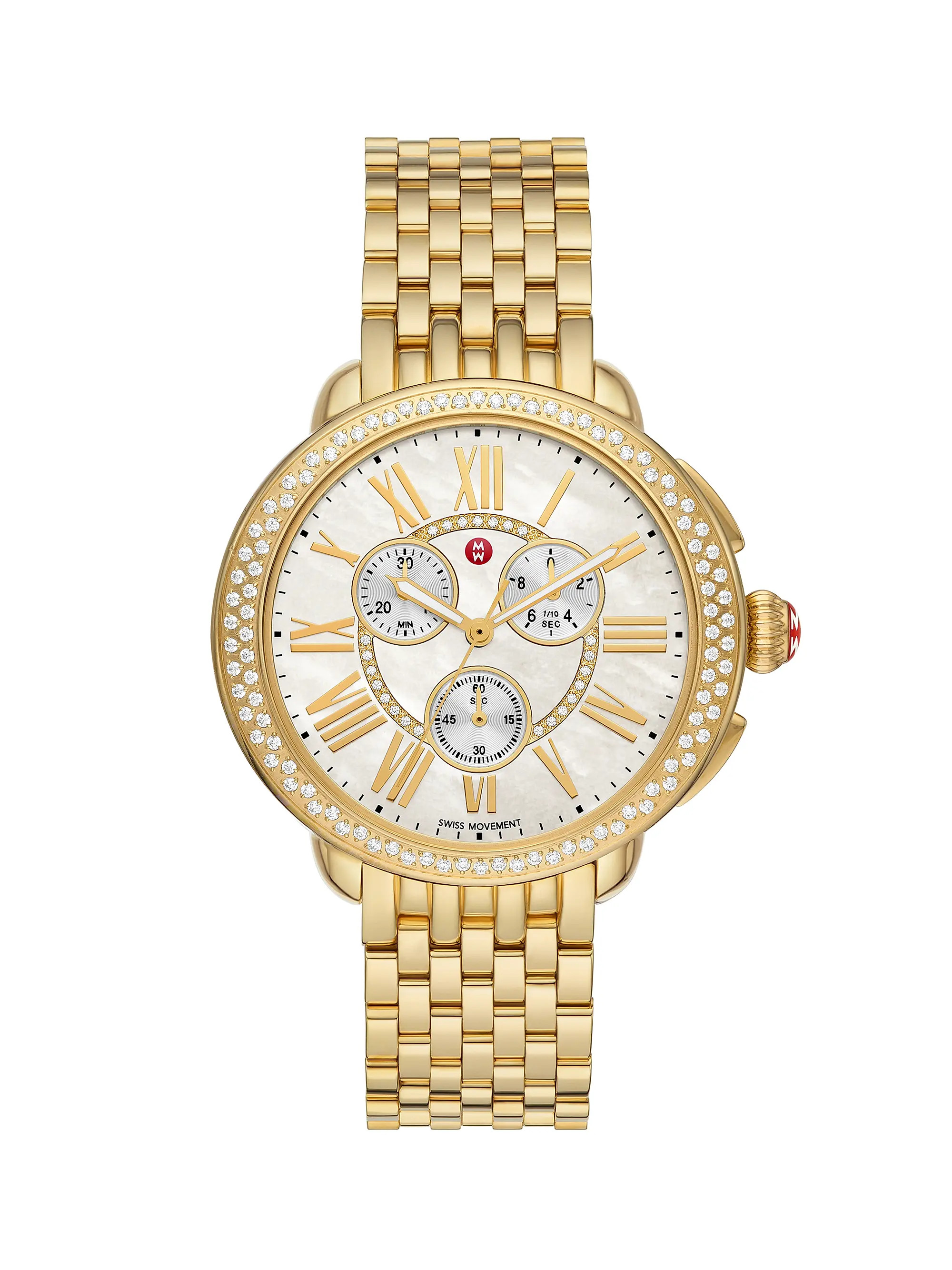 Serein 18K-Gold-Plated Stainless Steel, Mother-Of-Pearl & 0.62 TCW Diamond Chronograph Watch/38MM... | Saks Fifth Avenue