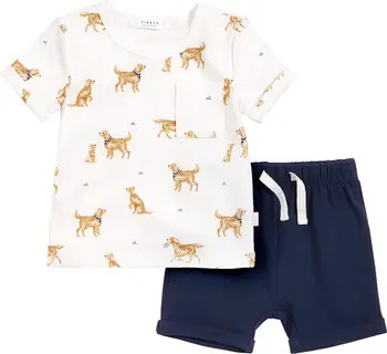 FIRSTS by Petit Lem Playful Pups Stretch Cotton T-Shirt & Shorts Set | Nordstromrack | Nordstrom Rack