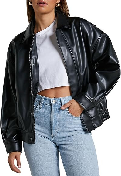 Women's Faux Leather Jacket Zip Up Short Fitted Slim Coat Bomber Jacket Women | Amazon (US)