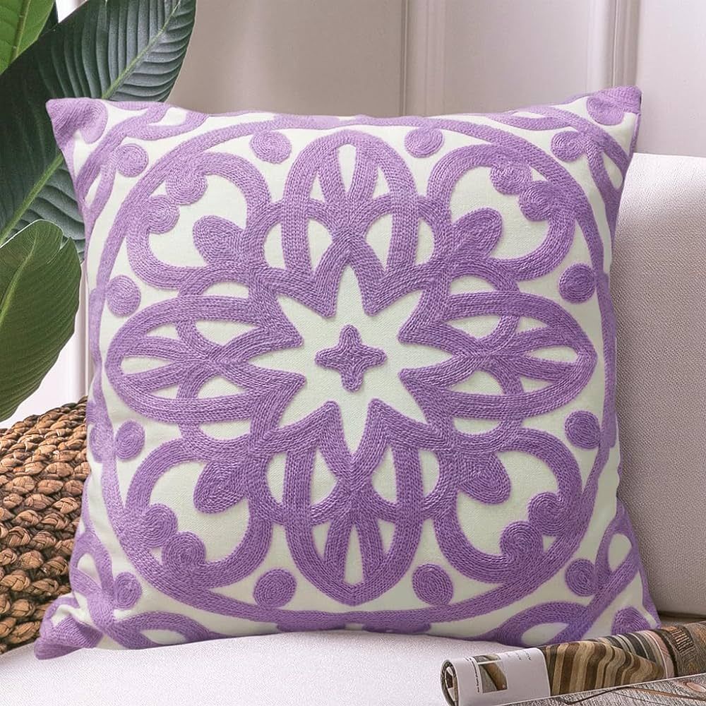 Embroidered Decorative Throw Pillow Cover 18"x 18", Boho Mandala Modern Thick Embroidery Pattern ... | Amazon (US)