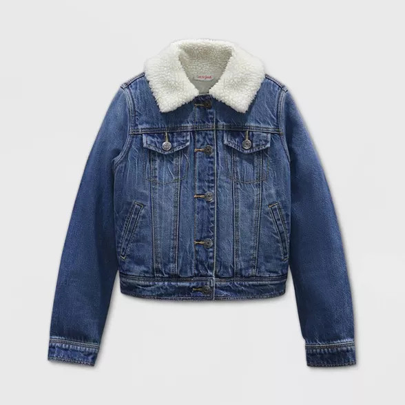 Girls' Sherpa Jean Jacket - Cat & Jack™ Medium Wash | Target